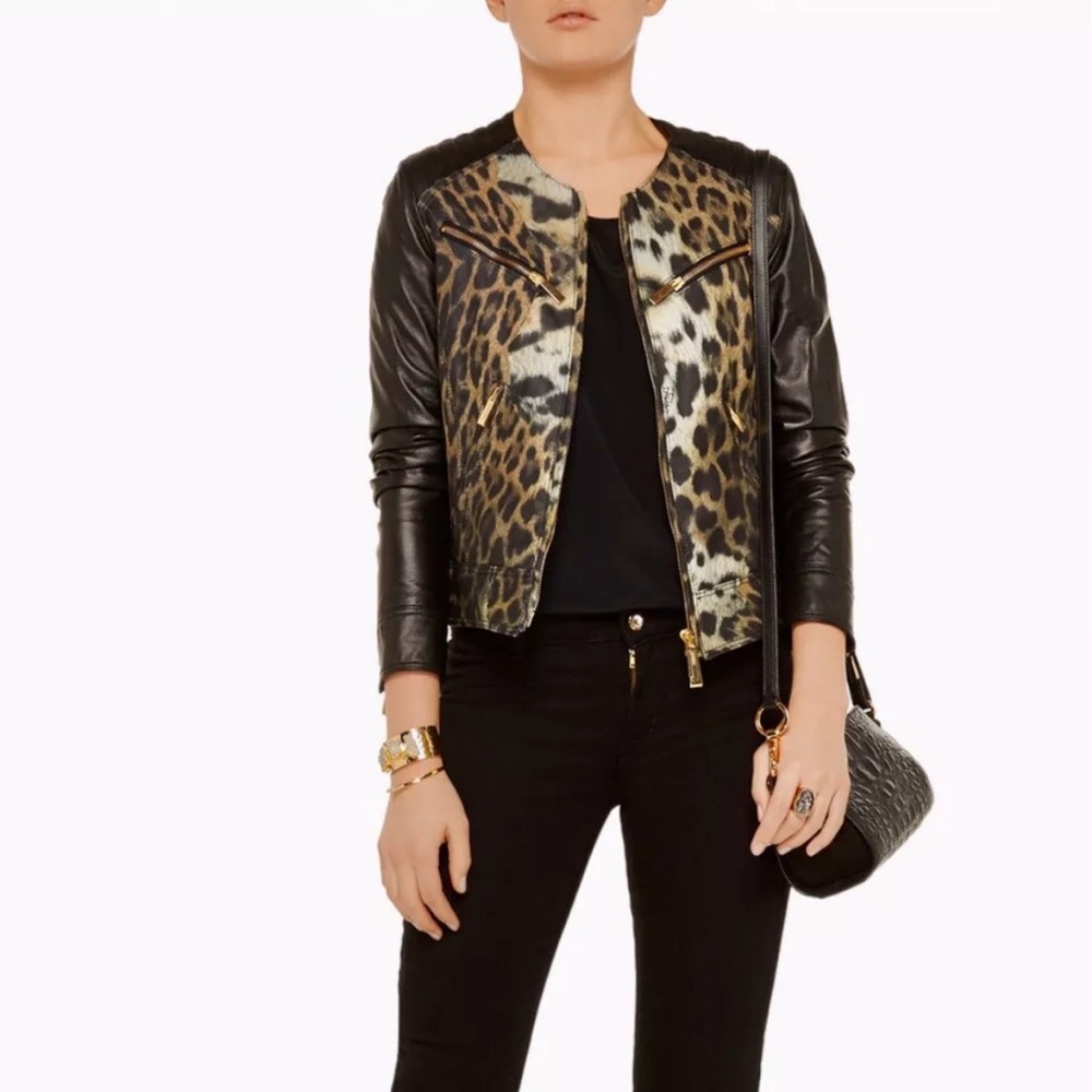 Roberto Cavalli Leather and leopard print leather Jacket size 44